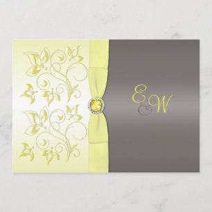 Yellow and Gray Floral Monogrammed Invitation