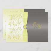 Yellow and Gray Floral Monogrammed Invitation (Front/Back)
