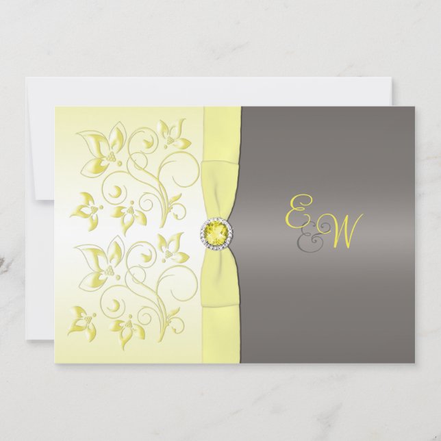Yellow and Gray Floral Monogrammed Invitation (Front)