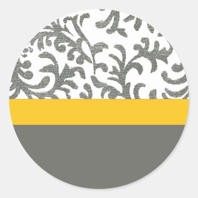 Yellow and Gray Floral Pattern Classic Round Sticker (Front)