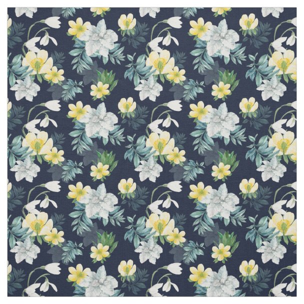 Gray and Yellow Flowers Fabric Zazzle