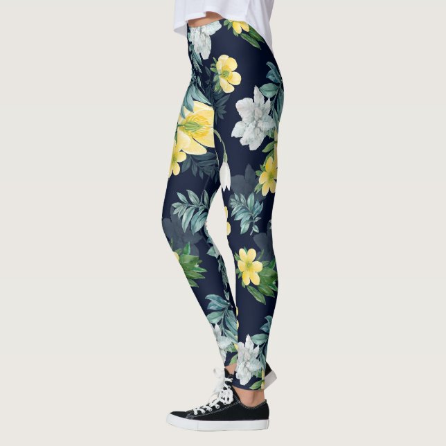 Yellow and Gray Floral Pattern Leggings (Left)