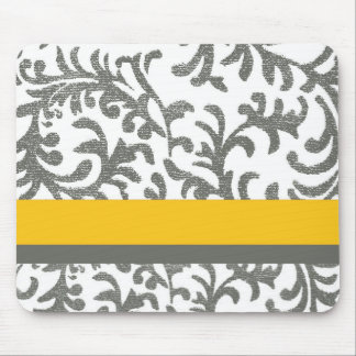 Yellow and Gray Floral Pattern Mouse Pad