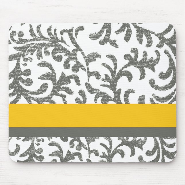 Yellow and Gray Floral Pattern Mouse Pad (Front)