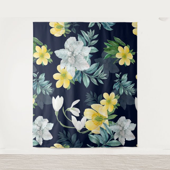 Yellow and Gray Floral Pattern Tapestry (Front)