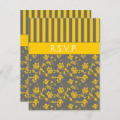 Yellow and Gray Floral Striped RSVP Card (Front/Back)