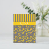 Yellow and Gray Floral Striped RSVP Card (Standing Front)
