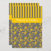 Yellow and Gray Floral Striped Wedding Invitation (Front/Back)