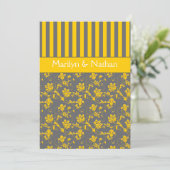 Yellow and Gray Floral Striped Wedding Invitation (Standing Front)