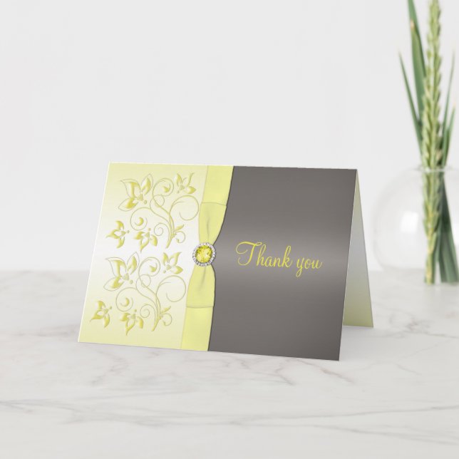Yellow and Gray Floral Thank You Card (Front)