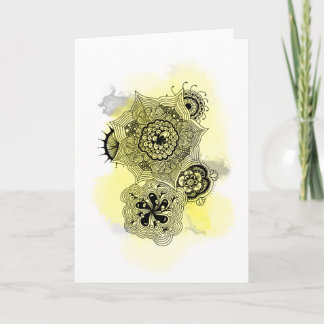 Yellow and Gray Flower Doodles Greeting Card