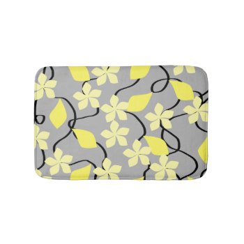 Yellow And Gray Flowers. Floral Pattern. Bath Mat by Graphics_By_Metarla at Zazzle