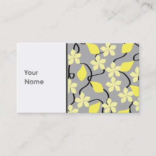 Customizable Yellow and Gray Flowers. Floral Pattern. Business Cards
