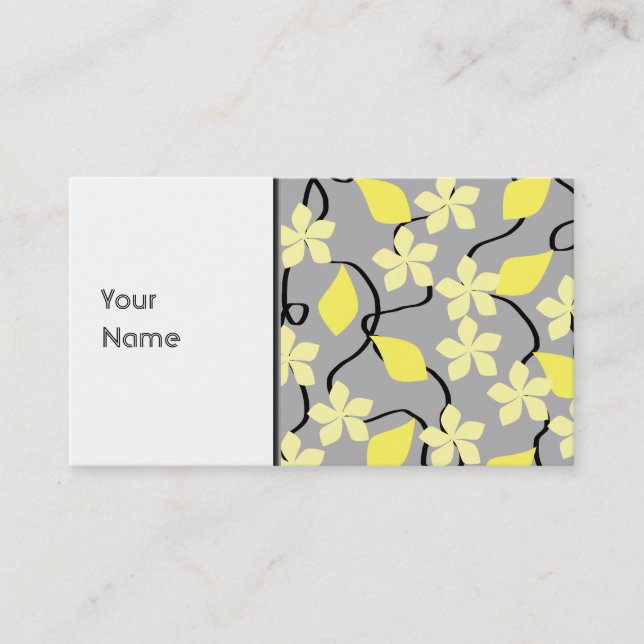 Yellow and Gray Flowers. Floral Pattern. Business Card (Front)