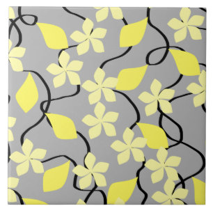 Yellow and Gray Flowers. Floral Pattern. Ceramic Tile