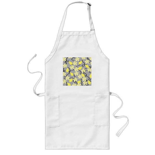Yellow and Gray Flowers. Floral Pattern. Long Apron (Front)