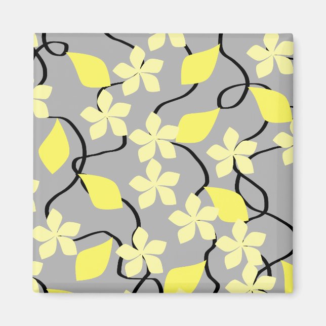 Yellow and Gray Flowers. Floral Pattern. Magnet (Front)