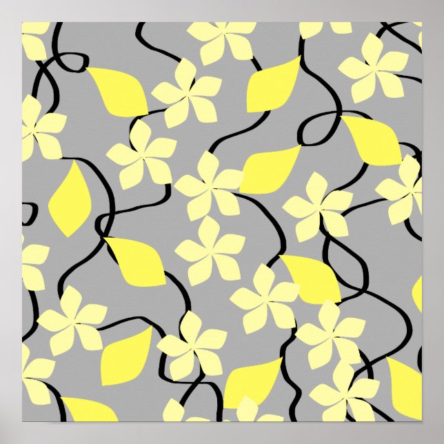 Yellow and Gray Flowers. Floral Pattern. Poster (Front)