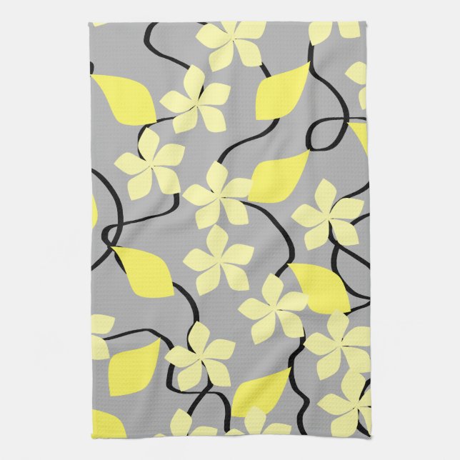 Yellow and Gray Flowers. Floral Pattern. Towel (Vertical)