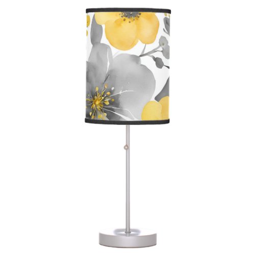 Yellow And Gray Flowers In Watercolors Table Lamp