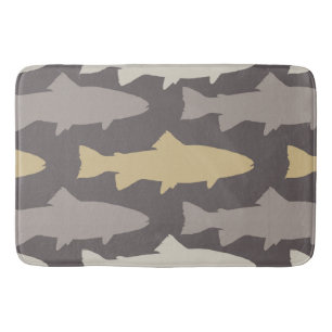 Yellow and Gray Fun Trout Fish Pattern Bathroom Mat