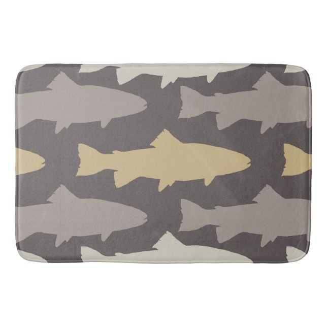 Yellow and Gray Fun Trout Fish Pattern Bathroom Mat (Front)