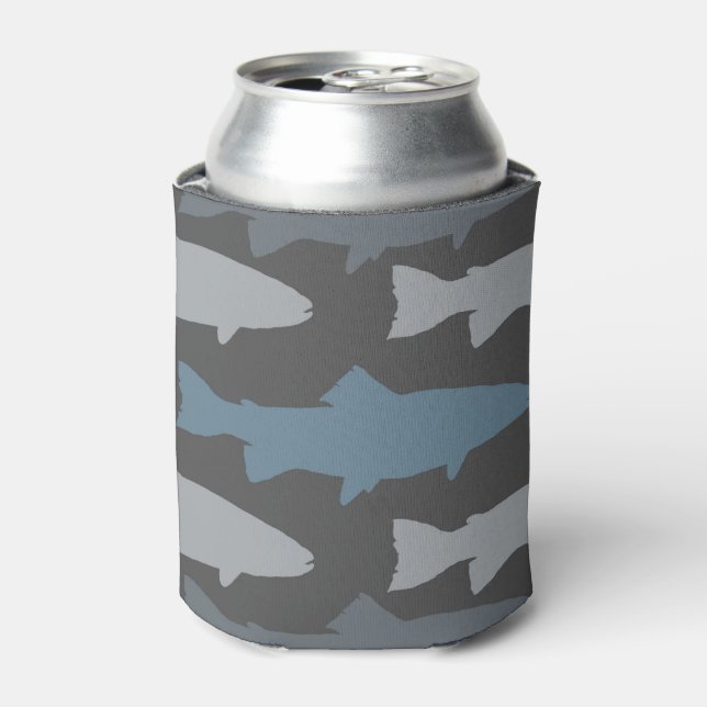Yellow and Gray Fun Trout Fish Pattern Can Cooler (Can Front)