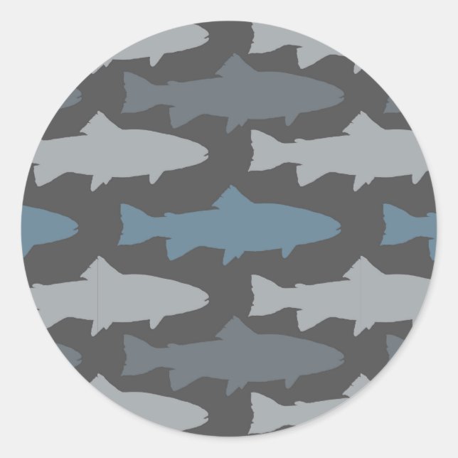 Yellow and Gray Fun Trout Fish Pattern Classic Round Sticker (Front)