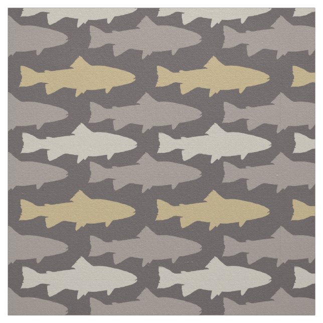 Yellow and Gray Fun Trout Fish Pattern Fabric (Swatch)