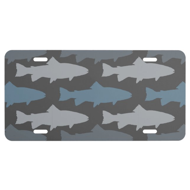 Yellow and Gray Fun Trout Fish Pattern License Plate (Front)