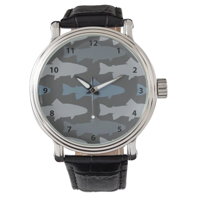 Yellow and Gray Fun Trout Fish Pattern Watch (Front)