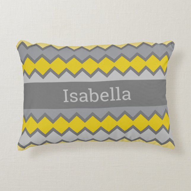 Yellow And Gray Geometric Pattern Name  Accent Pillow (Front)