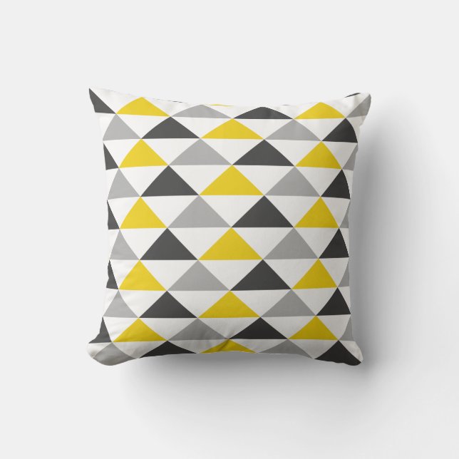 Yellow and Gray Geometric Pattern Throw Pillow (Front)
