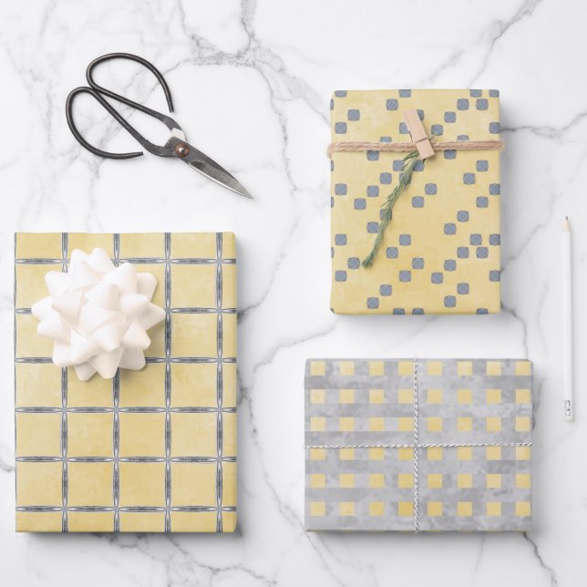 Yellow and Gray Geometric Wrapping Paper Sheets (Front)
