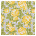 Yellow and Gray Girly Vintage Roses Floral Print Fabric