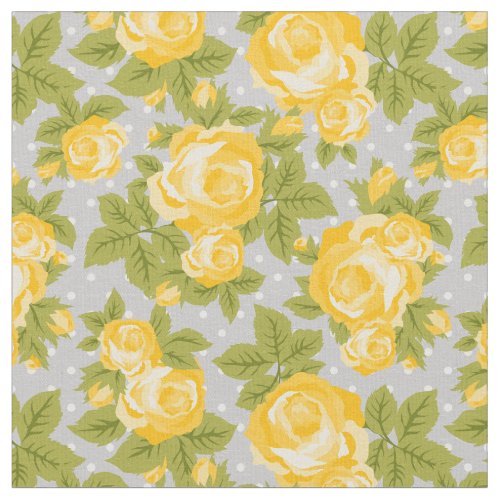 Yellow and Gray Girly Vintage Roses Floral Print Fabric