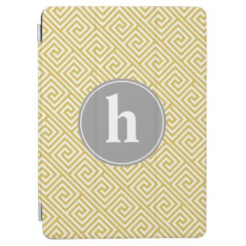 Yellow And Gray Greek Key Pattern Monogram Ipad Air Cover by heartlockedcases at Zazzle