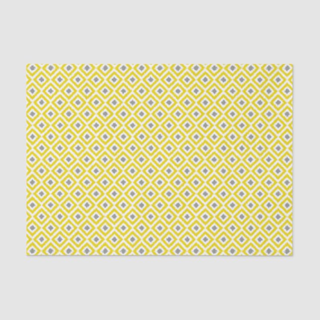 Yellow and Gray Ikat Diamonds Pattern Tissue Paper (Front)