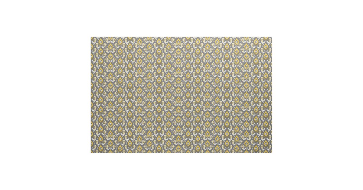 Yellow and Gray Ikat Paisley Fabric | Zazzle.com