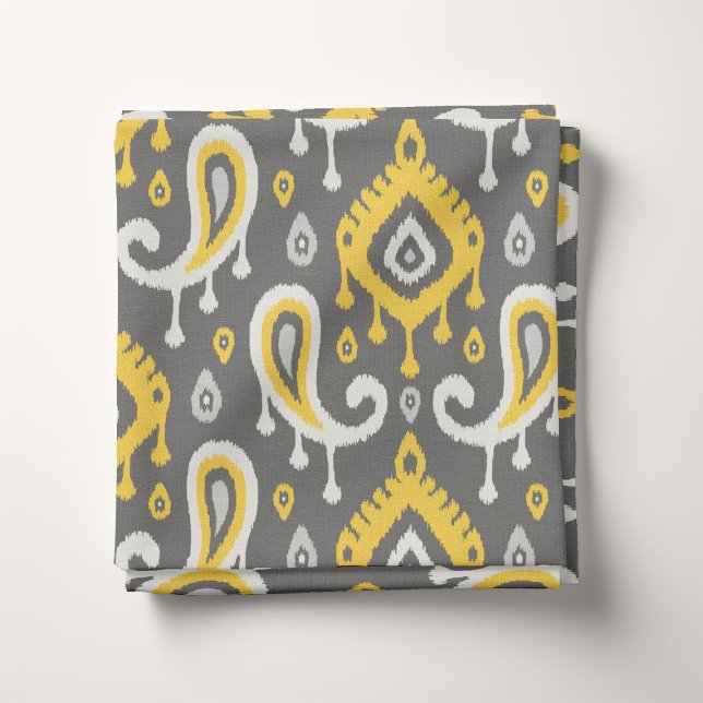 Yellow and Gray Ikat Paisley Fabric (Creator Uploaded)