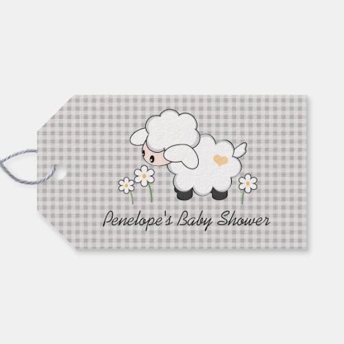 Yellow and Gray Lamb Baby Shower Favor Gift Tags