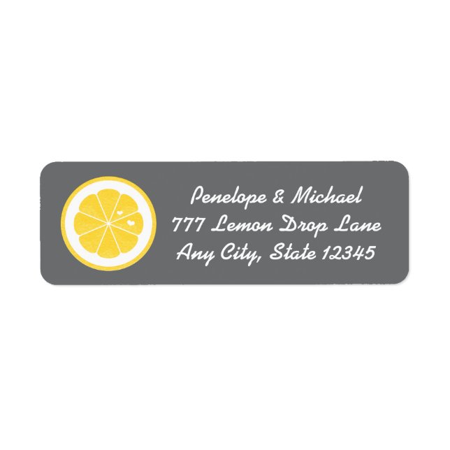 Yellow and Gray Lemon Heart Return Address Label (Front)