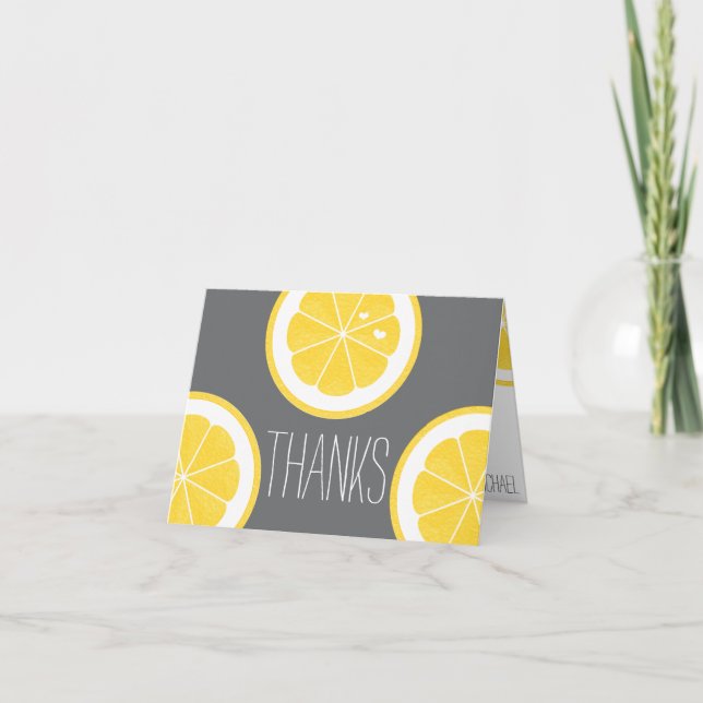 YELLOW AND GRAY LEMON HEART SEED WEDDING THANK YOU (Front)