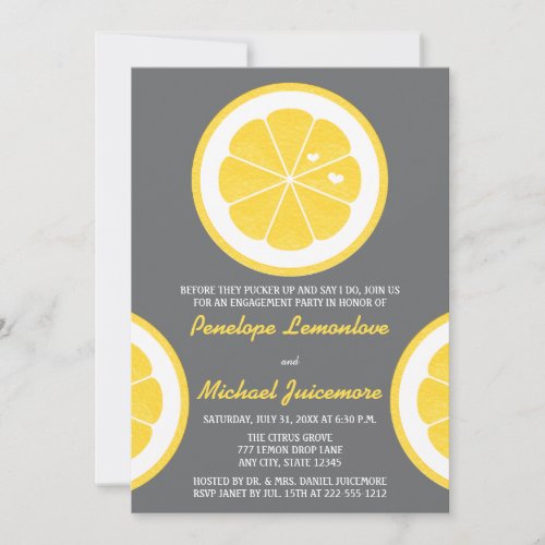 YELLOW AND GRAY LEMON THEMED ENGAGEMENT PARTY INVITATION