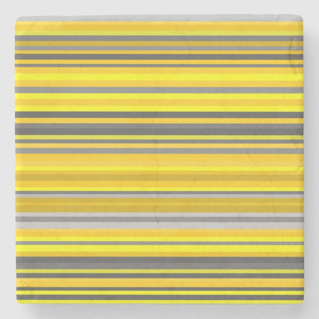 Yellow and Gray Lines/Stripes Pattern Stone Coaster (Front)