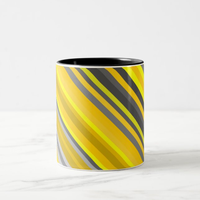 Yellow and Gray Lines/Stripes Pattern Two-Tone Coffee Mug (Center)