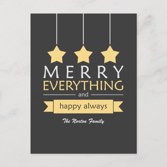 Yellow and Gray Merry Everything Holiday Postcard (Front)