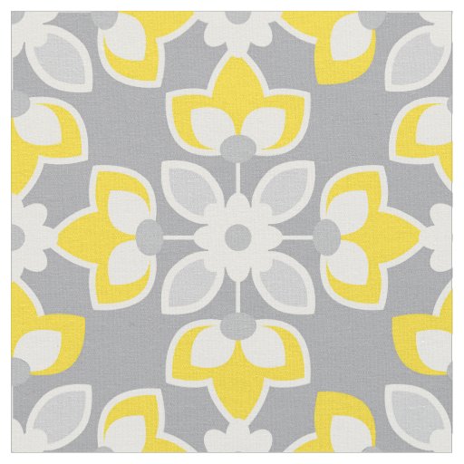Yellow and Gray Modern Floral Geometric Fabric