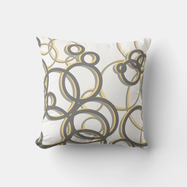 Yellow and Gray Modern Geometric Circles Throw Pillow