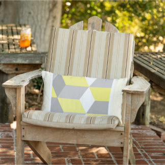 Yellow and Gray Modern Geometric Pattern Lumbar Pillow